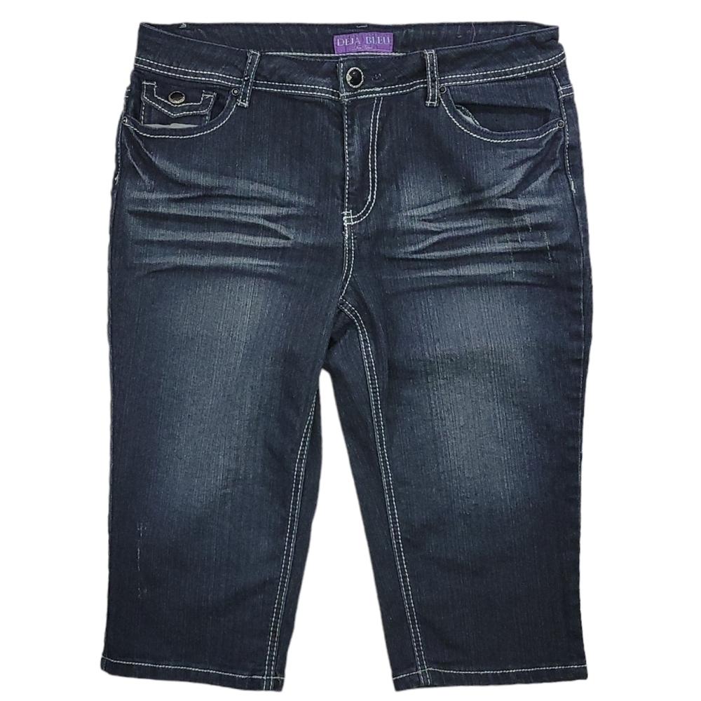 Deja Bleu‎ Jeans Womens Blue Denim Capri Tapered Decorated Pockets Size 14